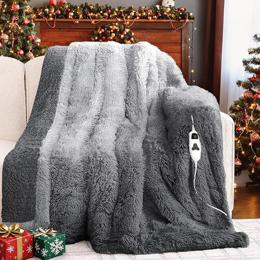 Heated Electric Blanket Twin–Faux Fur with Soft Thick Sherpa,Warm Winter Birthday Gifts for Women Grandma，10 Heat Settings,5 Time Settings with Fast Heating, 62x84, Foggy Dusk