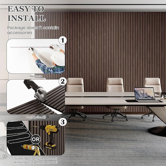 Wood Salt Acoustic Wall Panels, 2 Piece 94" x 23.6" x 0.8" Soundproof Wooden Wall Panels, 3D Fluted Sound Absorbing Panel, Natural Walnut