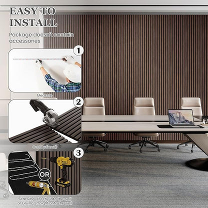 Wood Salt Acoustic Wall Panels, 2 Piece 94" x 23.6" x 0.8" Soundproof Wooden Wall Panels, 3D Fluted Sound Absorbing Panel, Natural Walnut