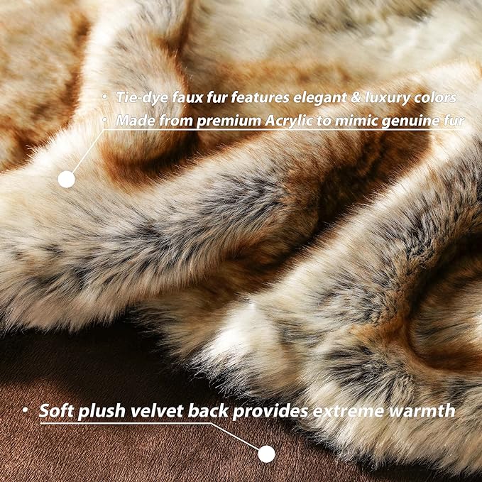 BATTILO HOME Large Brown Faux Fur Throw Blanket for Bed, Fall Fur Blanket and Throws, 60 x 80 Inches Super Soft Fuzzy Thick Warm Blankets for Couch, Reversible to Plush Velvet