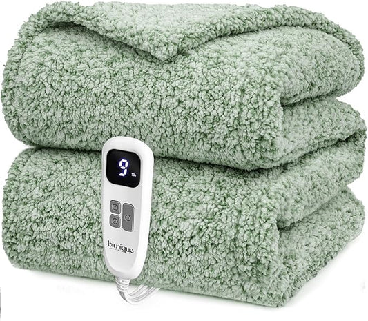 Heated Blanket Electric Blanket Twin - Fast Heating Blanket Throw Double Sided Sherpa Ultra Soft Cozy with 10 Heating Levels & 2-10 Hours Auto Off, Mashine Washable, 62 x 84 Inches, Sage