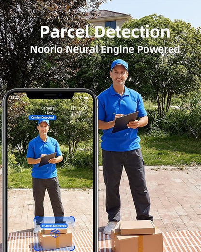 Noorio 3K Smart Video Doorbell Wireless, 5MP Battery-Powered Security Camera with Chime, 180-Day Battery Life, AI Package/Human Detection, 2-Way Talk, No Monthly Fee, Compatible with Alexa