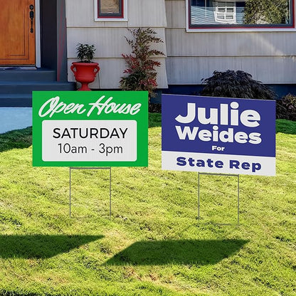 100 pack 12x18" Double Sided Customizable Outdoor Yard Sign made from Corrugated Plastic with Metal "H" Stake, Easy to Design, Sign for Business, Garage or Yard Sale, Home, Office, (12" x 18" - Qty 100)