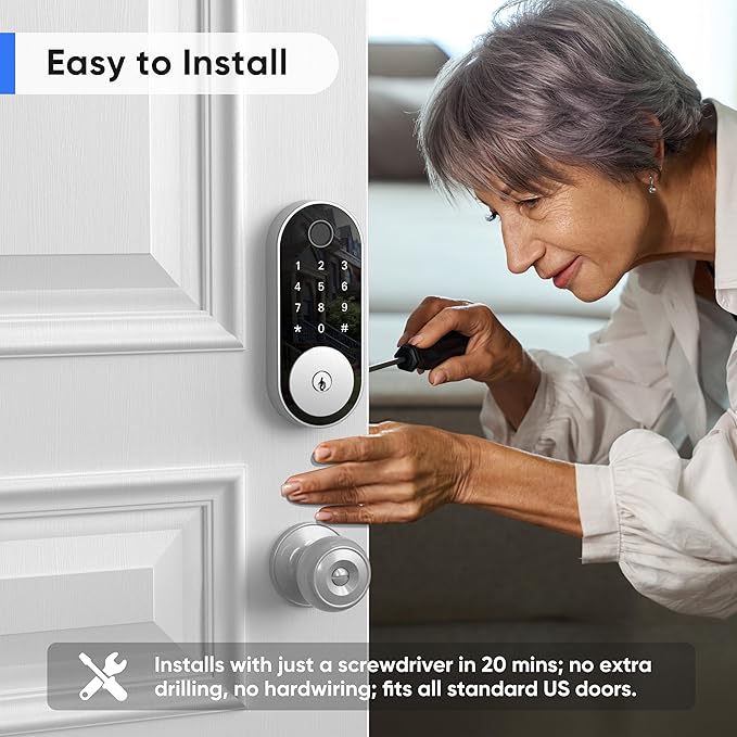 Bluetooth Fingerprint Smart Deadbolt Lock with Keypad – Fits Most US Doors, DIY Install, Keyless Entry: Code, FOB, Auto-Lock. Ideal for Home, Airbnb & Rental, Kids & Seniors. Alexa & Google Compatible