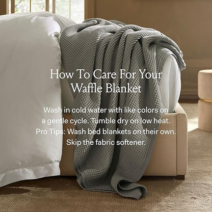 BOLL & BRANCH Waffle Bed Blanket - Full/Queen, Stone - Luxury 100% Organic Cotton - Soft, Lightweight and Breathable - Textured Waffle Weave Design