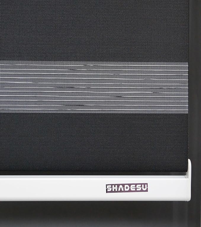Shadesu Custom Size Zebra Blinds for Windows, 54" W x 72 H, Black, Dual Layer Free-Stop Zebra Shades, Light Control for Day and Night, Sheer Blinds for Indoor Windows, Bedroom, Kitchen