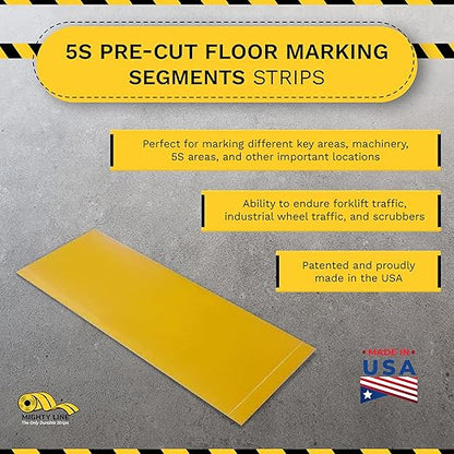 Mighty Line Floor Marking Tape Strips for Safety, Caution, Warning, Heavy-Duty, Peel and Stick, Adhesive, Industrial Quality, Yellow, 6" by 10"