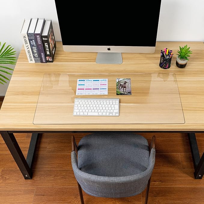 Awnour Clear Desk Mat on top of desks - 36 x 17 inches - Clear Transparent Plastic Desk Protector - Desk Writing Mat for Office and Home