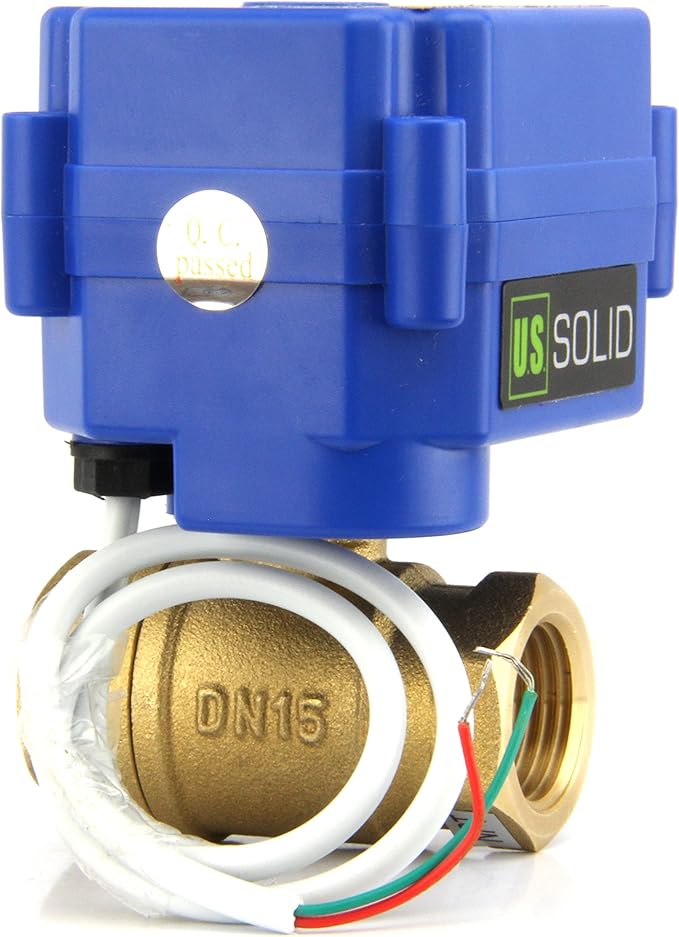 U.S. Solid Motorized Ball Valve- 1/2" Brass Ball Valve with Full Port, 9-24V AC/DC and 2 Wire Auto Return Setup