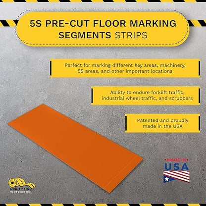 Mighty Line Floor Marking Tape Strips for Safety, Caution, Warning, Heavy-Duty, Peel and Stick, Adhesive, Industrial Quality, Orange, 3" by 10"