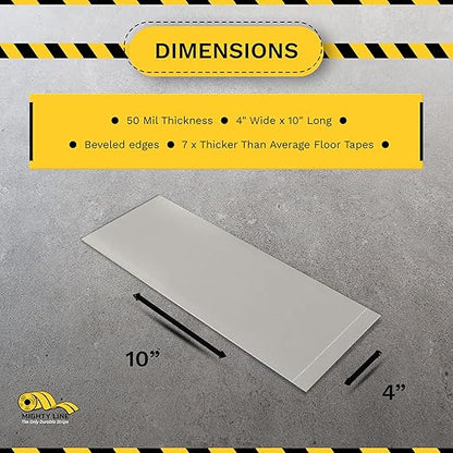 Mighty Line Floor Marking Tape Strips for Safety, Caution, Warning, Heavy-Duty, Peel and Stick, Adhesive, Industrial Quality, Grey, 4" by 10"