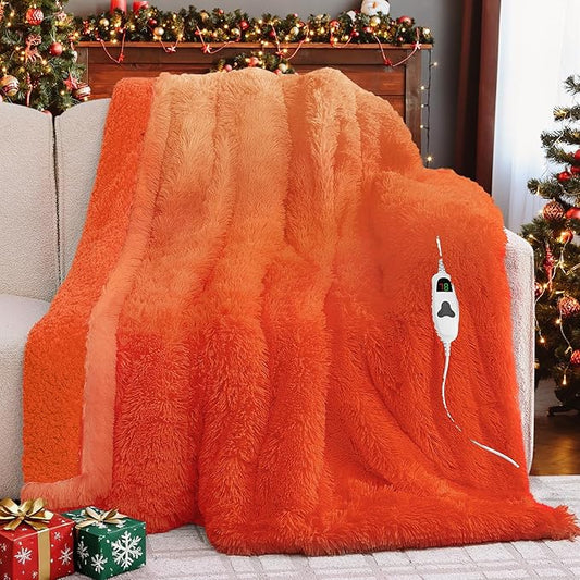 Heated Electric Blanket Twin–Faux Fur with Soft Thick Sherpa,Warm Winter Birthday Gifts for Women Grandma，10 Heat Settings,5 Time Settings with Fast Heating, 62x84, Cocoa Brown