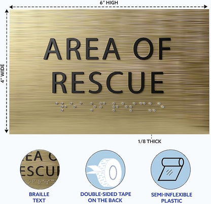 6" X4" Area of Rescue Sign - ADA Compliant Tactile Graphics Grade 2 Braille Text Wall Sign | Emergency Assistance, Refuge Place Sign for Schools, Offices, Apartments & Restaurants