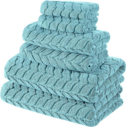 BAGNO MILANO Turkish Bath Towels, Soft Plush Jacquard Luxury Bath Towels, Quick Dry Towel Set (Aqua Green, 3 pcs Towel Set)