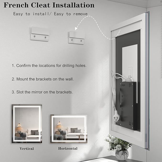 24x32 LED Bathroom Mirror, Lighted Mirror for Bathroom Wall, Backlit and Front lit, Dimmable, Anti-Fog, Shatterpoof, Memory (Horizontal/Vertical)