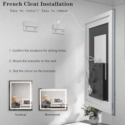 44x30 LED Bathroom Mirror, Lighted Mirror for Bathroom Wall, Backlit and Front lit, Dimmable, Anti-Fog, Shatterpoof, Memory (Horizontal/Vertical)