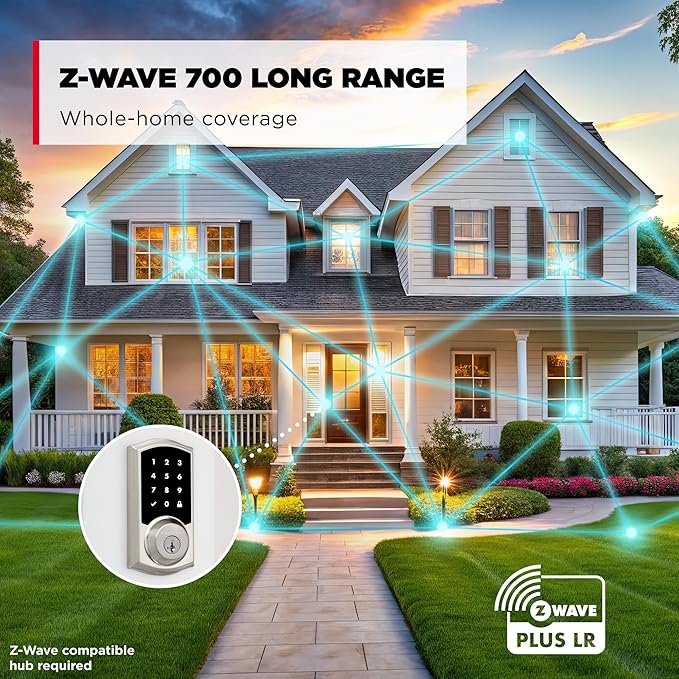 Kwikset HomeConnect 918 Traditional Z-Wave Long Range Enabled Touchscreen Lock Works with Ring Alarm, Samsung SmartThings Hub Required, Sold Seperately in Satin Nickel
