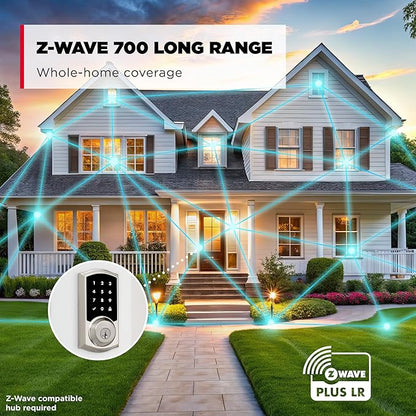 Kwikset HomeConnect 918 Traditional Z-Wave Long Range Enabled Touchscreen Lock Works with Ring Alarm, Samsung SmartThings Hub Required, Sold Seperately in Satin Nickel