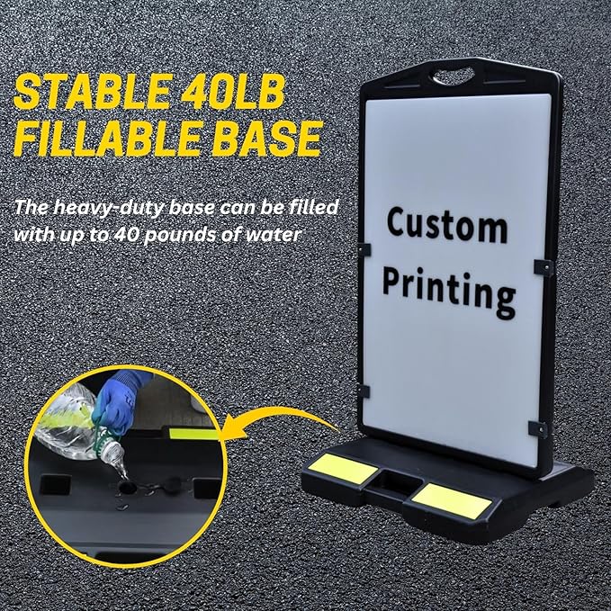 2 Pack 24"x36" Wind Sign Board with 40Lb Fillable Base, Double-Sided Customizable and Reusable Pavement Sign for Professional Outdoor Use (Black, Panel Frame)