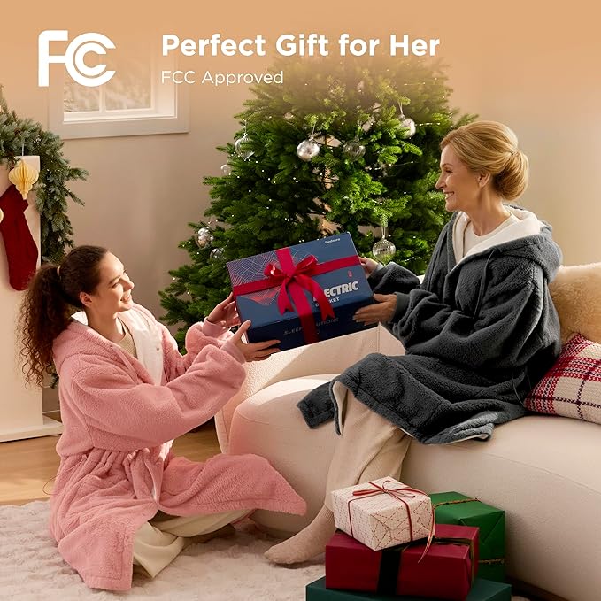 Bedsure Cordless Heated Wearable Blanket Hoodie - Faux Cashmere Electric Blanket with 20000mAh Battery Pack, Portable USB Heated Throw, Winter Gifts for Women, 4 Heat Levels & 4 Timers, 22"x43", Pink