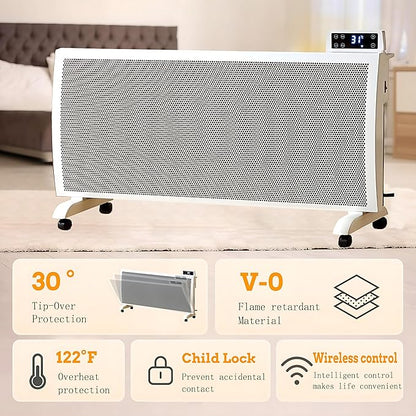 Infrared Space Heater: 1500W Portable Stand or Wall Mount Smart Electric Heater for Indoor Use Remote Control Bedroom & Office