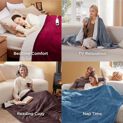 Bedsure Heated Blanket Throw Blanket - Fast Heating Electric Blanket, Soft Flannel Heated Throw with 4 Time Settings, 6 Heating Settings, Warm Gifts for Women Men (50x60 inches, Purple)