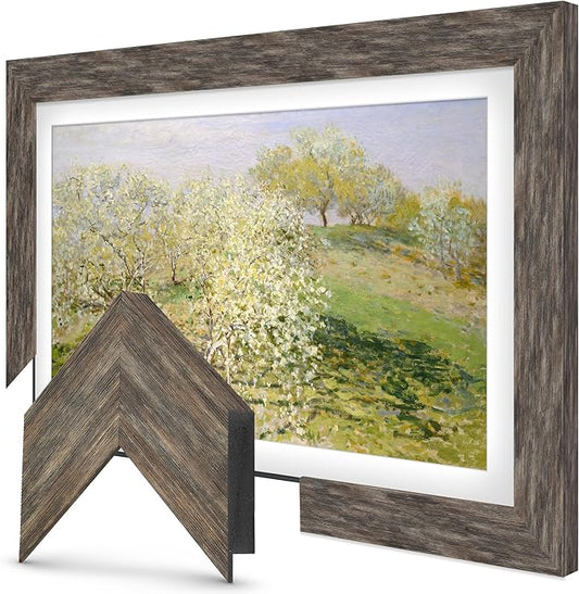 Distressed Barnwood 65" Premiere Deco TV Frame - Compatible ONLY with Samsung The Frame TV and Pro TVs (Fits 2021-2025, LS03A, LS03B,LS03C,LS03D,LS03FA,LS03FW)