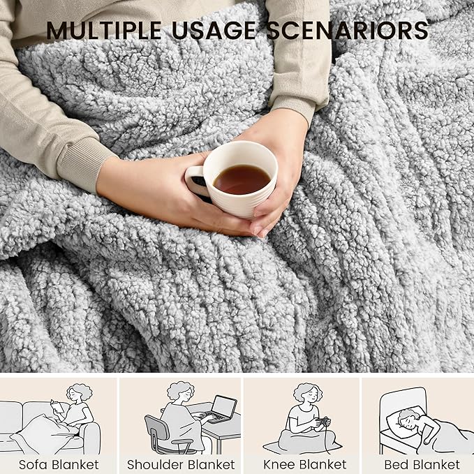Heated Blanket Electric Blanket Queen - Fast Heating Blanket Throw Dual Control Double Sided Sherpa with 6 Heating Levels & 1-10 Hours Auto Off, Mashine Washable, 84 x 90 Inches, Grey