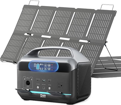 Portable Power Station 600W (1200W Surge) with 100W Solar Panel Included, 576Wh LiFePO4 Solar Generator, 1Hr Fast Charging, 100W USB-C PD Output, Power Bank for Home Emergency, Camping, RV, CPAP