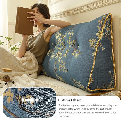 WOWMAX Large Bolster Triangular Headboard Backrest Positioning Support Reading Wedge Pillow for Day Bed Bunk Bed Removable Cover California King Lake Blue