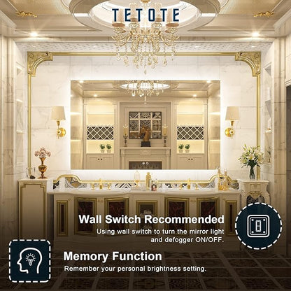 TETOTE 60 x 36 Inch LED Backlit Bathroom Vanity Mirror with Light,Anti-Fog,Dimmable,CRI90+,Touch Button,Water Proof,Large,Lighted Mirror,Horizontal/Vertical Wall Mounted