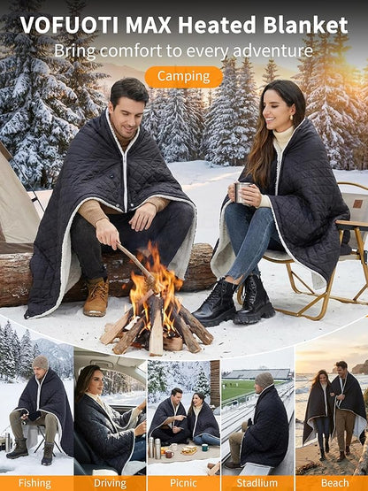 Heated Blanket Battery Operated,12V Cordless heating pad with 15000 battery,Heated Shawl Throw Blanket,Wearable Heated Blanket,Sherpa Lining,3 Heating Set for Outdoor Camping,Backpacking,Hiking,Travel