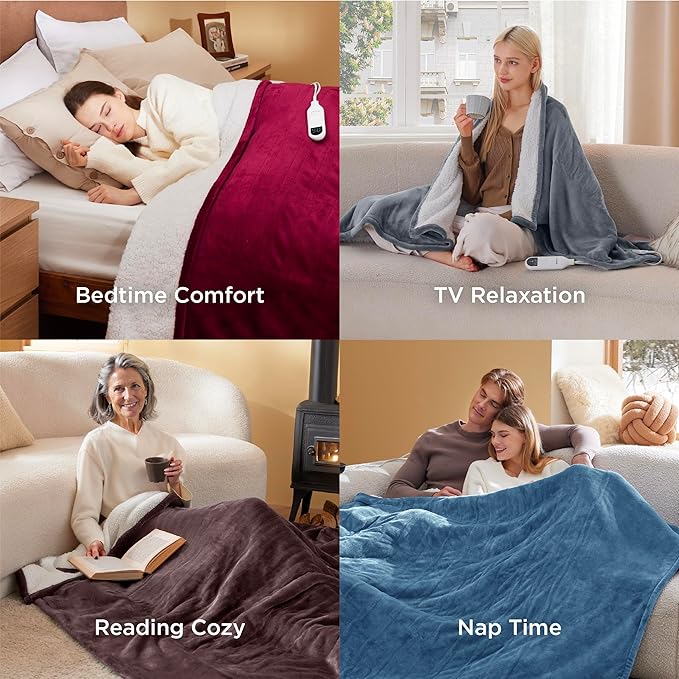 Bedsure Electric Blanket Queen Size - Dual Control Heated Blanket Queen, Fast Heating with 10 Time Settings & 10 Heat Settings, Warm Gifts for Women Grandma (84x90 inches, Pink)