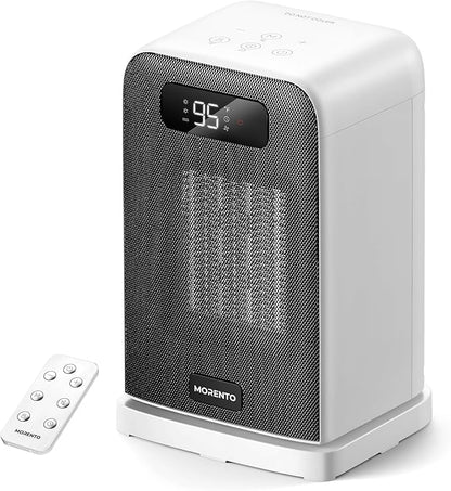 MORENTO Space Heater, Portable Space Heaters for indoor Use, Auto Temperature Control, LED Display Electric Heater, ECO Mode & 0-12H Timer, Quiet Heaters for Office, Bedroom, Home (White, 1 Pack)
