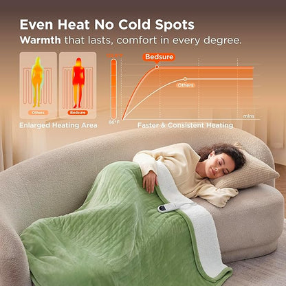Bedsure Heated Blanket Throw Blanket - Fast Heating Electric Blanket, Soft Flannel Heated Throw with 4 Time Settings, 6 Heating Settings, Warm Gifts for Women Men (50x60 inches, Sage Green)