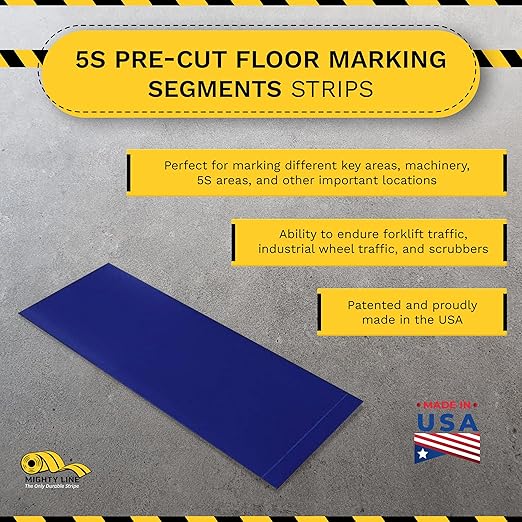 Mighty Line Floor Marking Tape Strips for Safety, Caution, Warning, Heavy-Duty, Peel and Stick, Adhesive, Industrial Quality, Blue, 3" by 10"