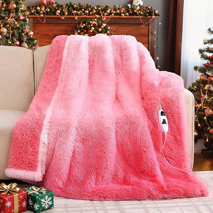 Heated Electric Blanket Twin,Warm Winter Birthday Gifts for Women Her Grandma–Faux Fur with Soft Sherpa,10 Heat Settings,5 Time Settings with Fast Heating, 62x84, Baby Pink