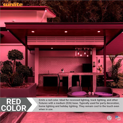 Sunlite 81470 LED PAR30 Short Neck Colored Recessed Light Bulb, 8 Watt (75W Equivalent), Medium (E26) Base, Floodlight, ETL Listed, Red, 1 Count