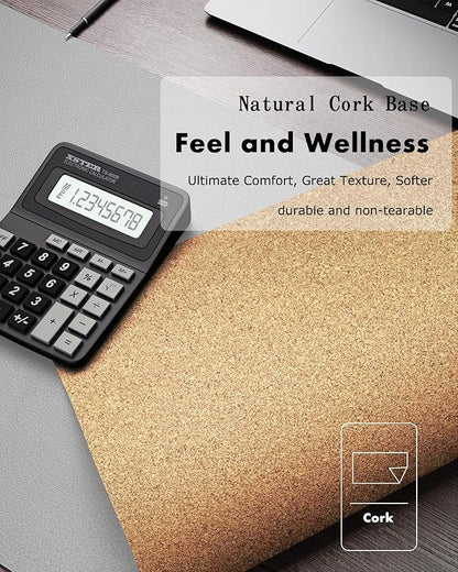 YSAGi Double-Sided Desk Pad, Leather Desk Mat, Eco Cork Desk Pad Protector, Large Mouse Pad for Desk, Waterproof Desk Blotter Pad, Desk Writing Pad for Office Work/Home (Grey+Cork, 47.2" x 23.6")