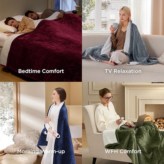 Bedsure Electric Blanket Twin - Soft Flannel Heated Blanket, Fast Heating with 10 Time Settings & 6 Heat Settings, Warm Gift for Grandma (62x84 inches, Pageant Blue)