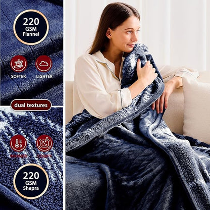 Heated Electric Blanket King Size - 100"x90" Flannel Heating Blanket with 10 Heating Levels & 5 Time Settings Over-Heat Protection, Winter Warmer for Adults with ETL Certification（Navy Blue）