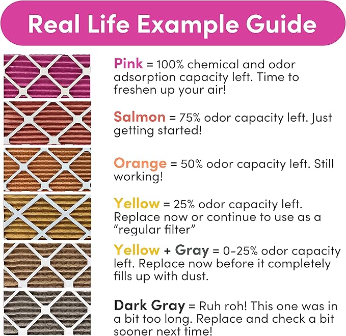 Colorfil 16x24x1 Air Filter (6-Pack) | Made in the USA | Color Changing | Remove Cat and Dog Odor | MERV 8 for Pet Hair Dander and Dust | 15.5"x23.5"x0.75" Exact Size