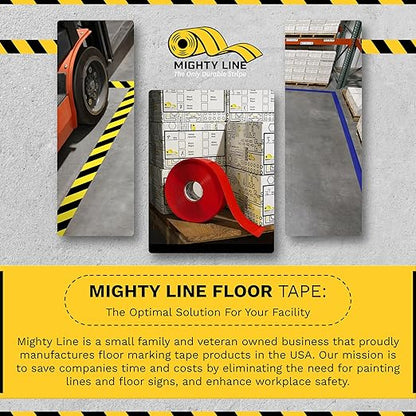 Mighty Line Floor Marking Tape Strips for Safety, Caution, Warning, Heavy-Duty, Peel and Stick, Adhesive, Industrial Quality, Purple, 3" by 10"