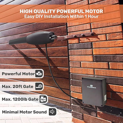 TMT Clifford 500 Premium Single Automatic Gate Opener Up to 20ft and 1200lb Heavy Duty Swing Gate with Remote Complete Kit, Electric Gate Opener for Driveway (App Compatible)