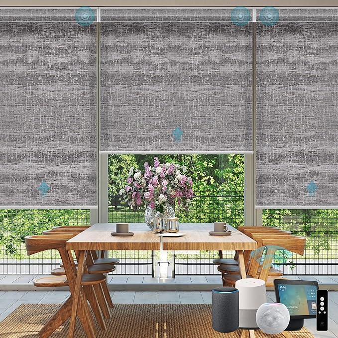 SmartWings Motorized Smart Blinds for Windows in Light Filtering, Electric Remote Roller Shades Compatible with Alexa/Google Home/Homekit, Custom Up to 110”W x 148”H, Safari Translucent Midnight