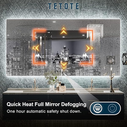 TETOTE 48 x 24 Inch LED Backlit Mirror Bathroom with Light,Anti-Fog,Dimmable,CRI90+,Makeup Vanity Mirror,Lighted Mirror(Horizontal/Vertical)