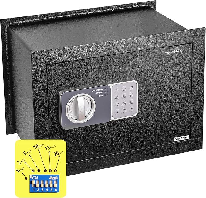 Genie Hand – Time Delay Safe, Anti Robbery Safe Box, Timed Controlled Opening – B-Class Lock – Anti Bounce Technology (Wall – Medium)