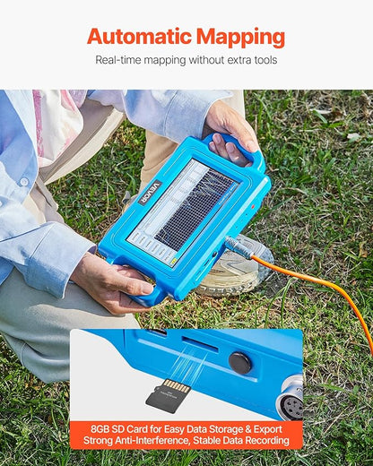 VEVOR Underground Water Detector, Up to 1640ft (500m) Pro Underground Water Detection Locator, 7" Touchscreen Auto Mapping Well Detector Explorer with Multi-Frequency Measurement, 8GB Card, Carry Case