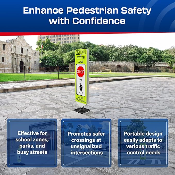 Impact Recovery - In-Street Pedestrian Crossing Signs - Street Sign - Road Sign - Pedestrian Safety Signs - School Stop with Surface Mount Base