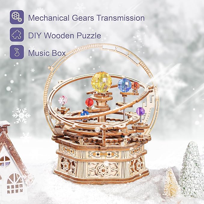 RoWood Music Box 3D Puzzles for Adults, DIY Wooden Mechanical Building Model Kits, Gift for Adult on Birthday/Christmas - Starry Night